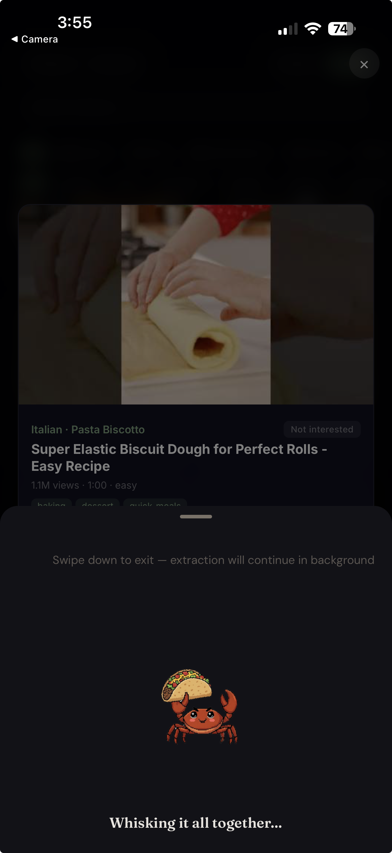 Koku Cook Mode — a recipe video extraction in progress