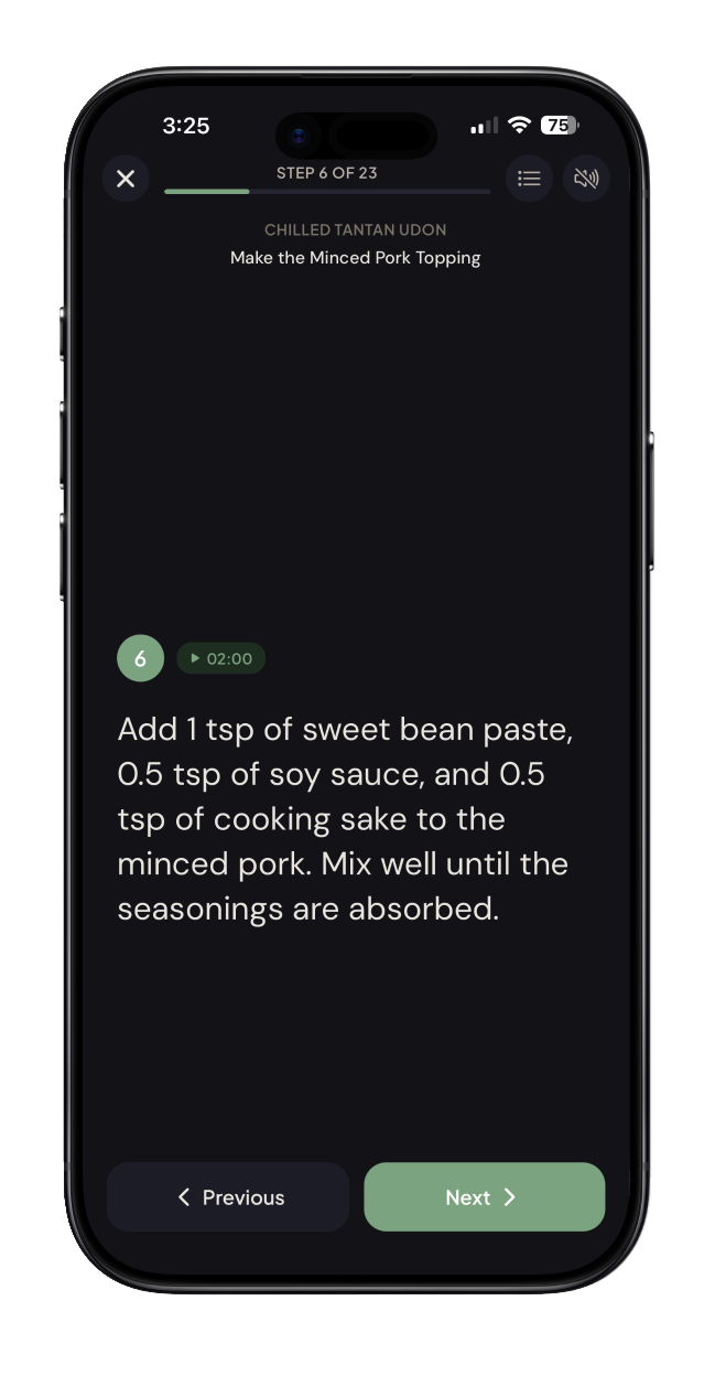 Koku cook mode screen