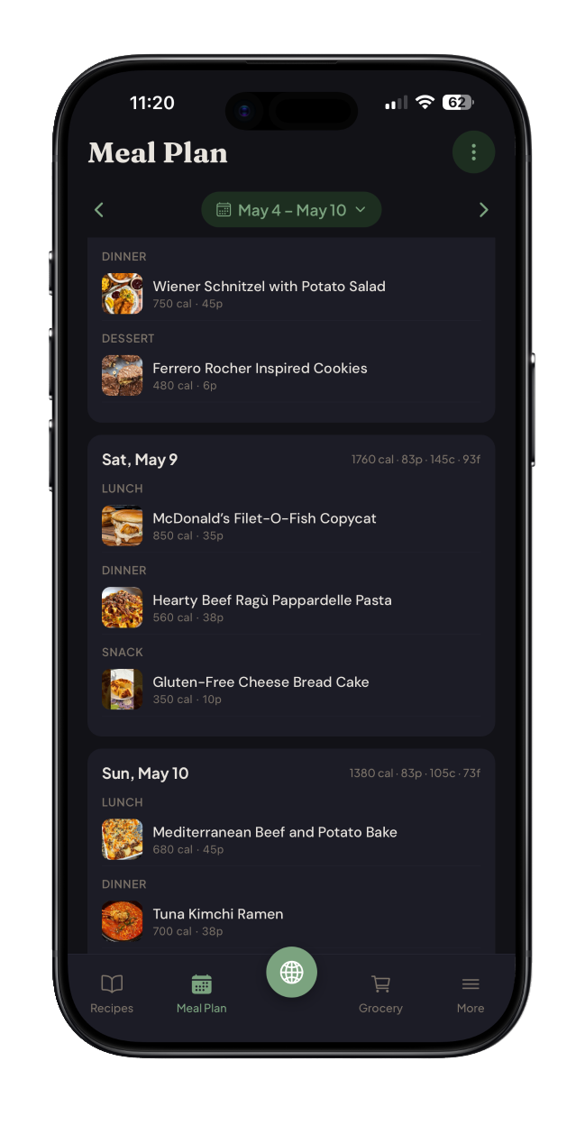 Koku meal plan screen